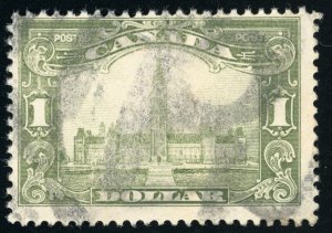 Canada Scott 159  Used $1 Olive Green 1929  QC056  bhmstamps
