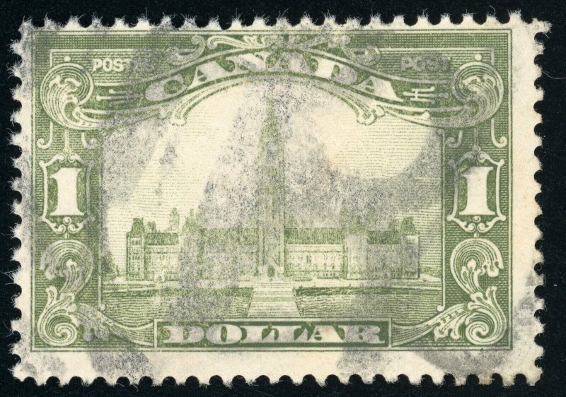 Canada Scott 159  Used $1 Olive Green 1929  QC056  bhmstamps