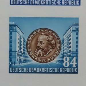 HuskyStamps ~ Germany DDR #146a, Imperforate Souvenir Sheet, MNH, Marx, 11pics