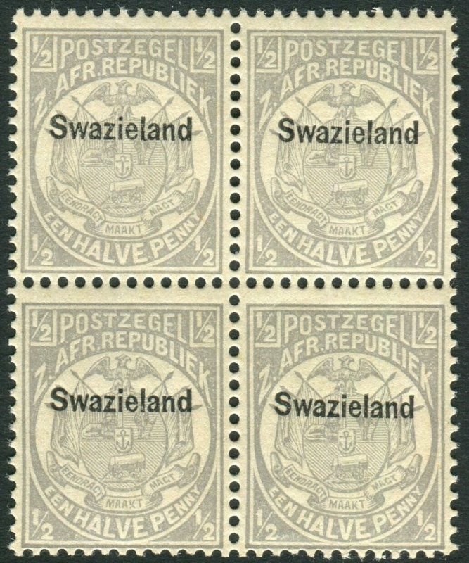 SWAZILAND-1889-90  ½d Grey.  An unmounted mint block of 4 Sg 4