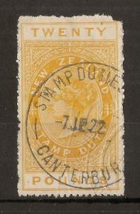 NZ 1882 £20 Stamp Duty BF-No.268 Cat£10