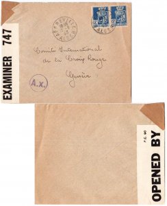 Algeria 2F Arms of Oran (2) 1943 Affreville, Alger to International Red Cross...