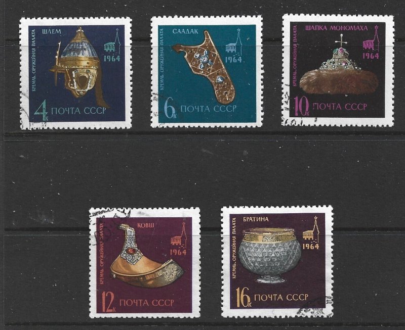 RUSSIA - 1964 TREASURES FROM THE KREMLIN TREASURY - SCOTT 2987 TO 2991 - USED