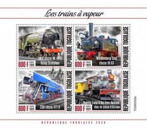 Togo - 2020 Steam Trains - 4 Stamp Sheet - TG200332a