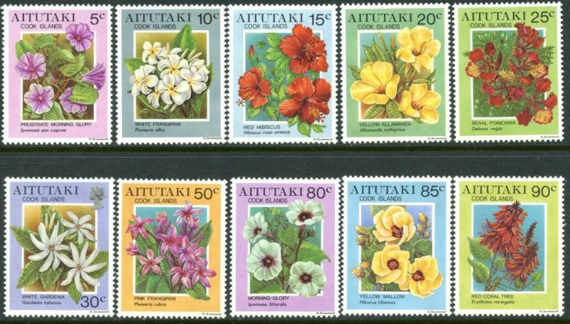 AITUTAKI Cook Islands Sc#489-498 1994 Flowers Part Set to 90c OG Mint NH