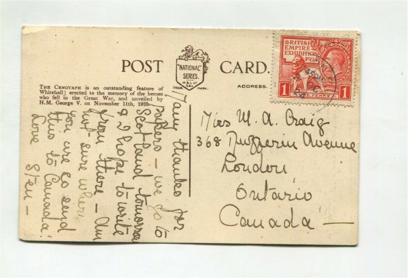 GB #185 on Post Card to CANADA - 1 cent rate