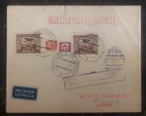 1929 Warsaw Poland Airmail Cover to Lwow LOPP Mini Airmail Stamps Lotnicza