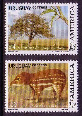 Uruguay Paca paca Rodent and Prosopis affinis Flowering Tree 2v SG#2855-2856