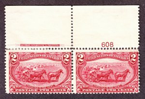US 286 2c Trans-Mississippi Mint Plate #608 Pair F-VF OG H SCV $60
