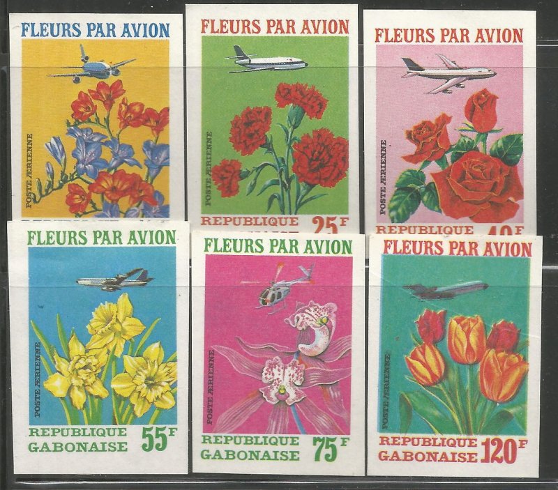 GABON  C109-C111  MNH,  IMPERF,  FLOWERS BY AIR