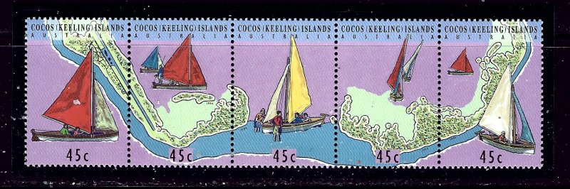 Cocos Is 292 MNH 1994 Sailing Craft Strip of 5