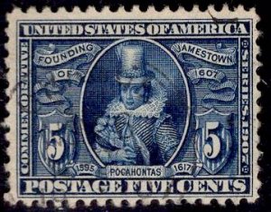 US Stamp #330 5c Blue Pocahontas USED SCV $30