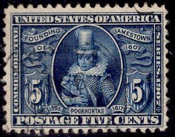 US Stamp #330 5c Blue Pocahontas USED SCV $30