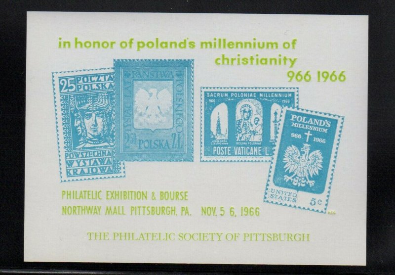 USA Philatelic Society Pittsburg 1966 Expo Poland's Christianity Blue MNH -SR