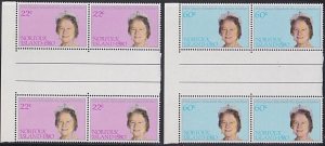 NORFOLK IS 1980 Queen Mother set gutter blocks of 4 MNH....................A4801