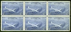 Canada #CE3 17c Bright Ultramarine 1946 Air Mail Special Dely *MNH* Block of 6