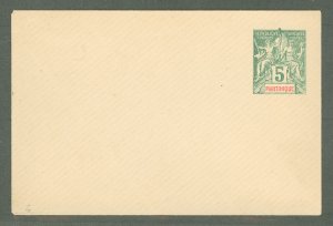 Martinique  1901 5c green on white laid, flap not stuck