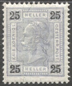 AUSTRIA 1899 25h ultramarine, Sc 77, MLH, perf 13:13-1/2, F-VF, Scv $60