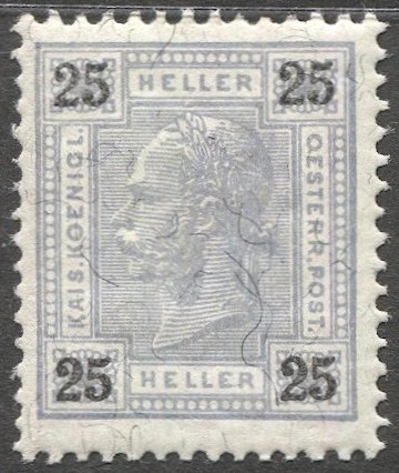 AUSTRIA 1899 25h ultramarine, Sc 77, MLH, perf 13:13-1/2, F-VF, Scv $60
