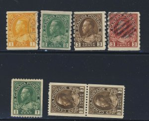 7x Canada Admiral Coil Stamps #126 #128 #129 #130 #131 #134 Pair GV = $60.00