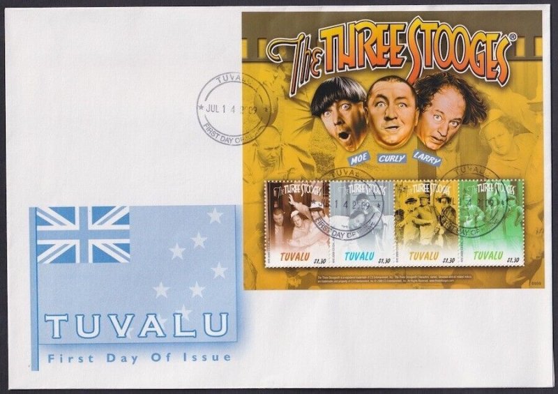 TUVALU Sc# 1090a-d FDC SHEET of 4 DIFF THE THREE STOOGES
