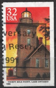 SC#2973 32¢ Great Lakes Lighthouses: Thirty Mile Point, Lake Ontario (1995) Used