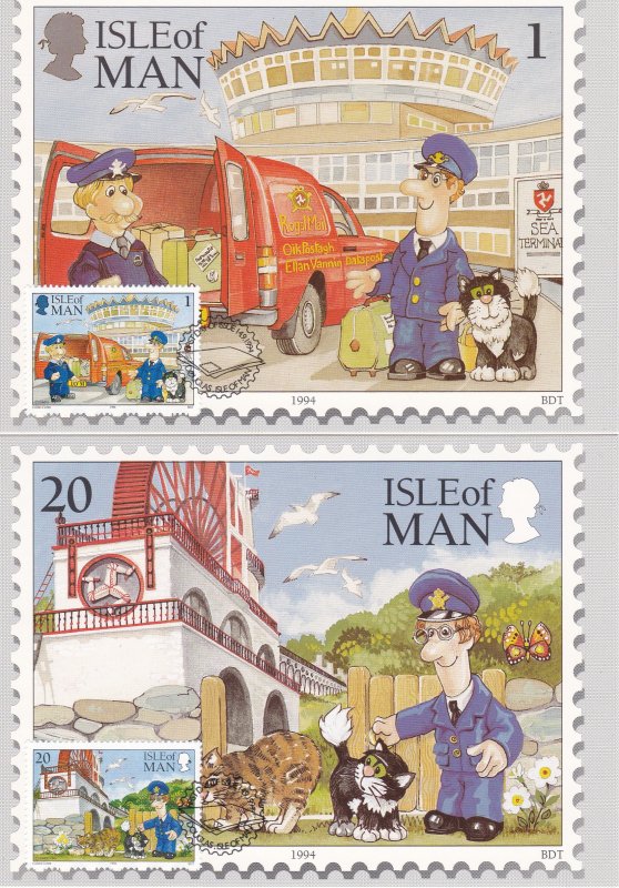 Isle of Man # 608-613, Postman Pat & His Cat, Maxi Cards with First Day Cancels