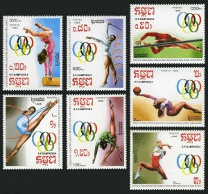 Cambodia 844-850,851,MNH.Michel 922-928,Bl.157. Olympics Seoul-1988:Gymnastics.