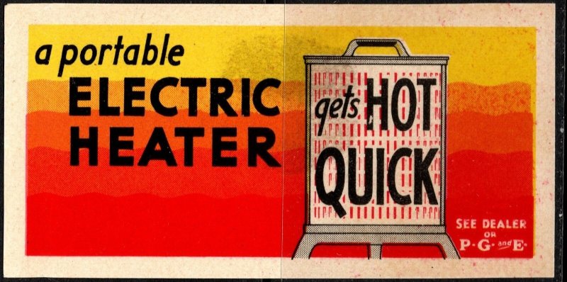 Vintage US Poster Stamp Portable Electric Heater Gets Hot Quick. See Dealer Or
