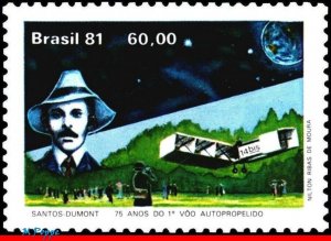 1767 BRAZIL 1981 SANTOS DUMONT, FIRST FLIGHT, PLANES & AVIATION, MI# 1853, MNH