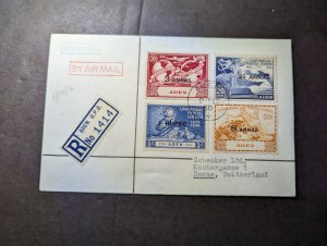 1950 Registered British Aden Airmail Cover GPO to Berne Switzerland