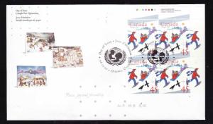 Canada-Sc#1627-stamps [UR Plate Block] on FDC-UNICEF-Christmas-1996-