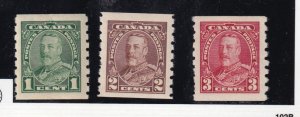 CANADA # 228-230 VF-MNH KGV COILS CAT VALUE $97 (SINGLESBABY)