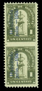 HONDURAS 1930 Dionisio Herrera HABILITADO ovpt. 1c IMPERF BETWEEN PAIR Sc 290v