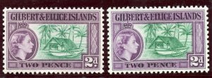 Gilbert & Ellice Island 1962 QEII 2d in both shades superb MNH. SG 66, 66a. 