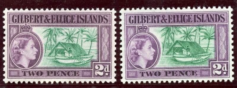 Gilbert & Ellice Island 1962 QEII 2d in both shades superb MNH. SG 66, 66a.