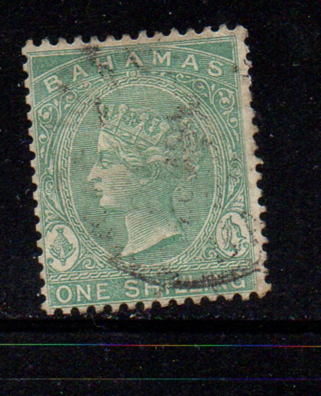 Bahamas Sc 22 1882 1 shilling green Victoria stamp used