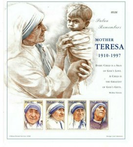 Palau - 1998 - mother teresa - Sheet of Four - MNH