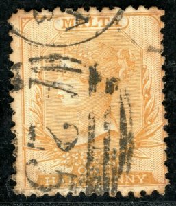 MALTA QV Classic Halfpenny Stamp SG14 ½d Buff-Brown (1868) Used Cat £120 XBLUE15