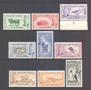 Falkland Islands Scott 107/115 - SG172/180, 1952 George VI Set to 1/- MH*