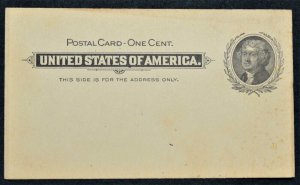 1897 US Sc. #UX14 mint postal card, not preprinted, good condition