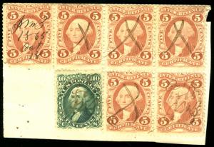 US #68 R24c x6, Est $150-$200 REVENUE USAGE on document, VERY SCARCE! 