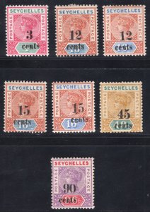 MOMEN: SEYCHELLES SG #15-21 1893 MINT OG H £160 LOT #67203*