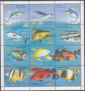 LIBERIA Sc# 1206 CPL MNH SHEET of 12 FISH