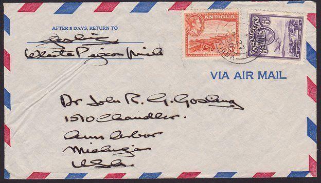 ANTIGUA 1950 9d rate airmail cover to USA...................................6591