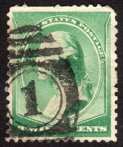 1887, US 2c, Washington, Used, Well centered, Faulty, Sc 213