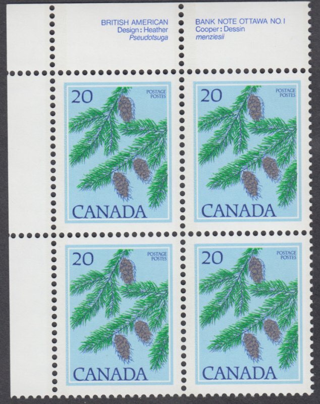 Canada - #718 Douglas Fir Plate Block  - MNH