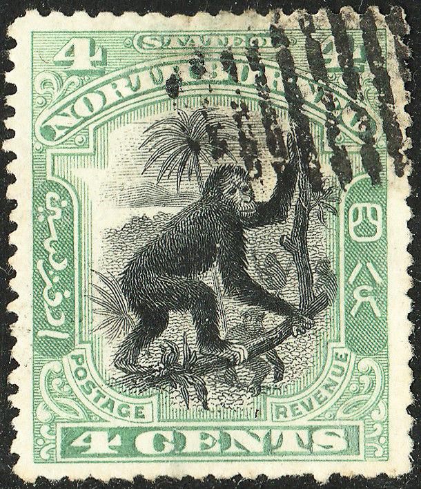 BRITISH NORTH BORNEO 1897 SG98 4c black/green p.13-1/2x14 (Cancelled to Order)