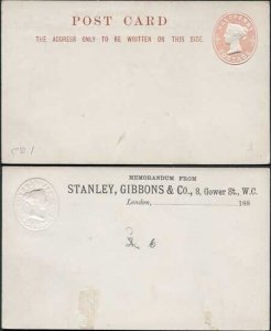 CS1c QV 1/2d Pink Embossed Postcard Mint Stanley Gibbons On Reverse