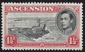 Ascension #42b mint perf 13.5, King George VI & the pier, issued 1944